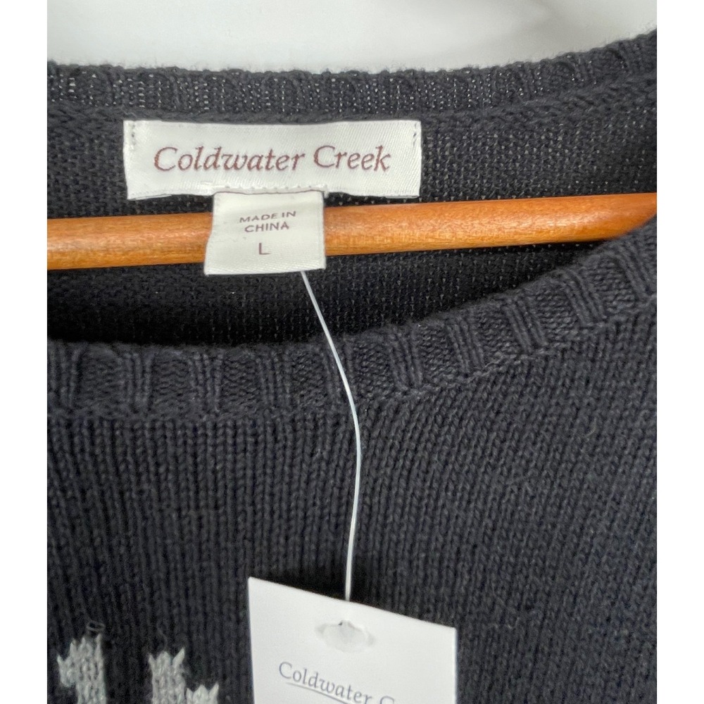 NWT Coldwater Creek Women Sweater L Pullover Black Moose Scarf Christmas Holiday - Picture 4 of 10